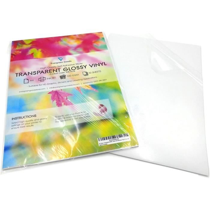 10 Feuilles A4 clair-Transparente en vinyle brillant adhésif ...