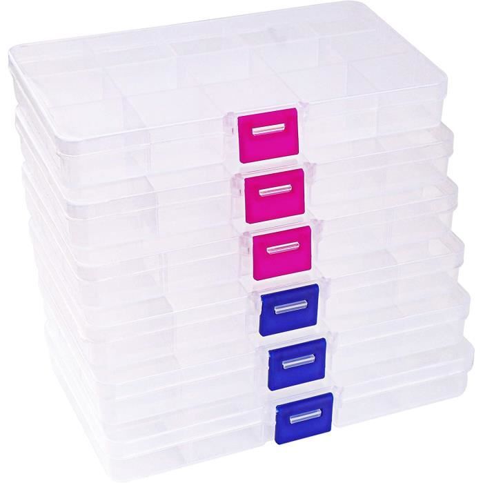 2 Boîtes Rangement Plastique Elodyunhc - 8 Compartiments Ajustables | Pour Bijoux, Vis, Petits Objets