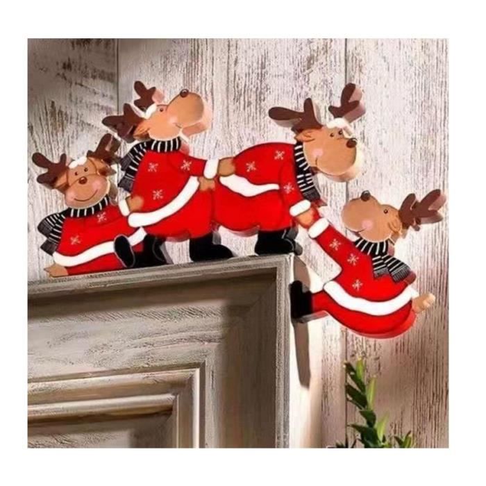 Décoration de cadre de porte de Noël, Père Noël, renne de Noël en bois