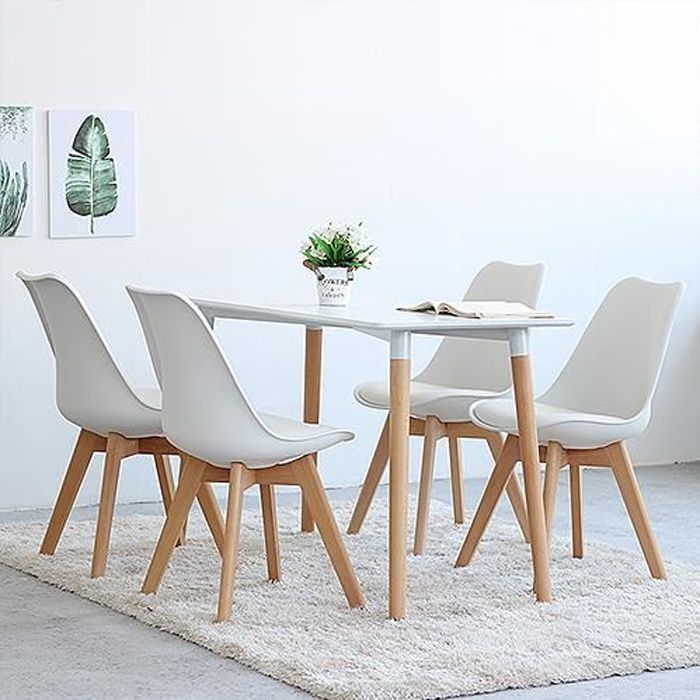 Ensemble Table de Salle à Manger + 4 Chaises Blanches - LARAS Design Scandinave - Cuisine, Salon