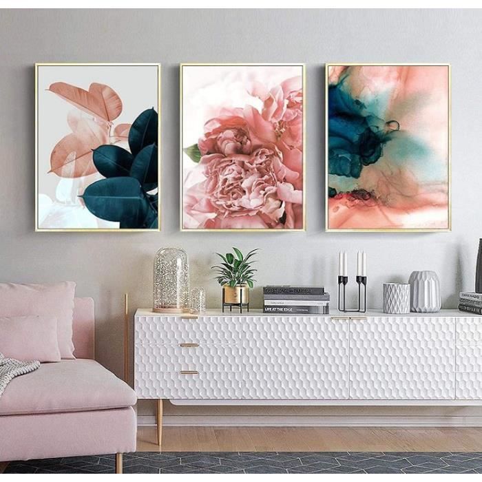 HMXQLW Rose Vert Fleur Feuille Toile Peinture Affiche Decoration Murale  Tableau Art, Impression sur Toile Salon Chambre Maison Decor Murale Moderne