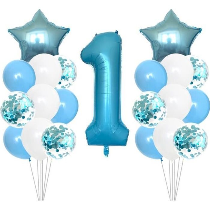 1st Joyeux Anniversaire Argent Bleu Feuille Numero Ballons Premier Bebe Garcon Fille Fete Decorations Mes 1 Un An Ballon Ma Cdiscount Maison