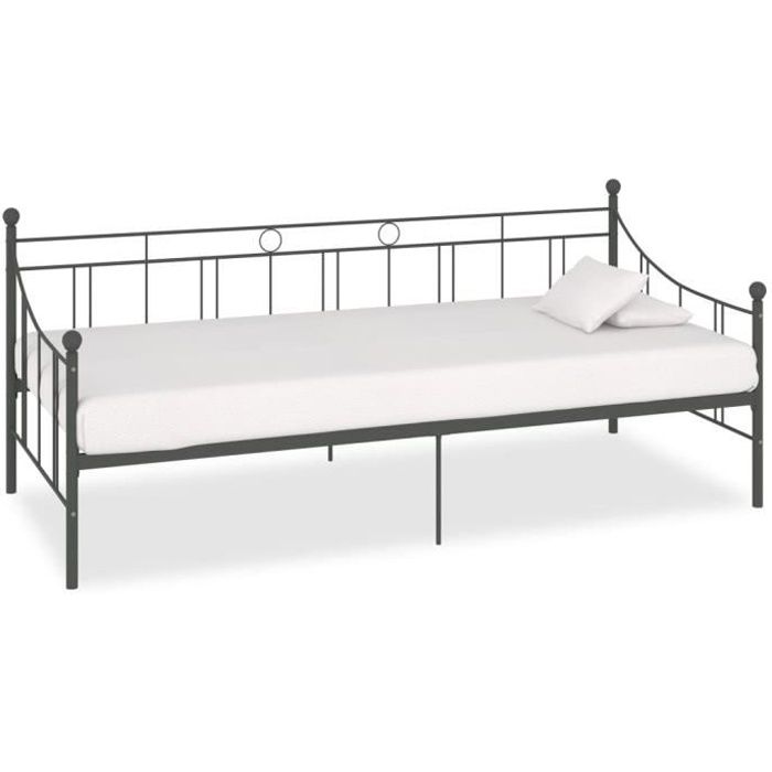 DORAFAIR Cadre De Lit Métal Banquette Avec Lit Gigogne Extensible 95-177 Cm - Noir