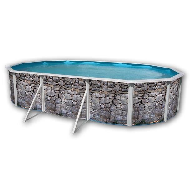 TOI Kit Piscine Hors-sol Acier  Piedra Gris Ovale D&eacute;coration Pierre 6.40 X 3.66 X 1.20m 
