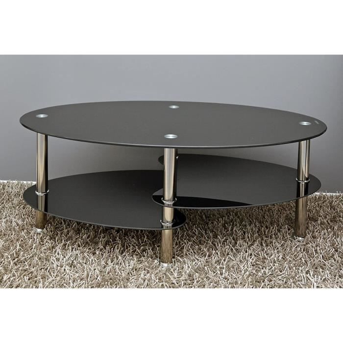 Table Basse Ovale en Verre Trempé Noir QIAN Chic Armature
