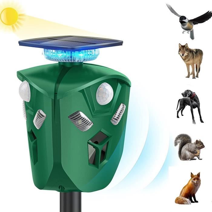 Répulsif Ultrason Chat Extérieur Solaire – Anti Chats Chiens Oiseaux Pigeons Avec LED Et Capteur PIR, Imperméable IP65, Recharge USB