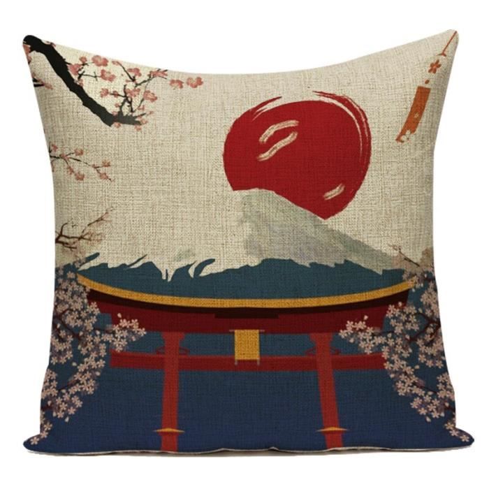 Housse de coussin,Style japonais montage scénique et vague imprimé taie  housse De coussin décoration carrée - Type 16 - Cdiscount Maison