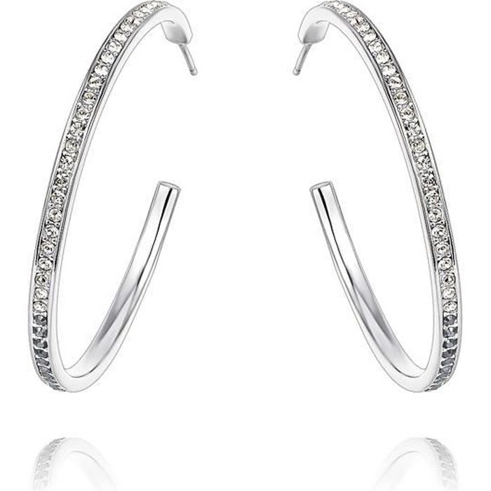 Boucles d'Oreilles Grandes Créoles en Cristal Swarovski Elements Black Diamond