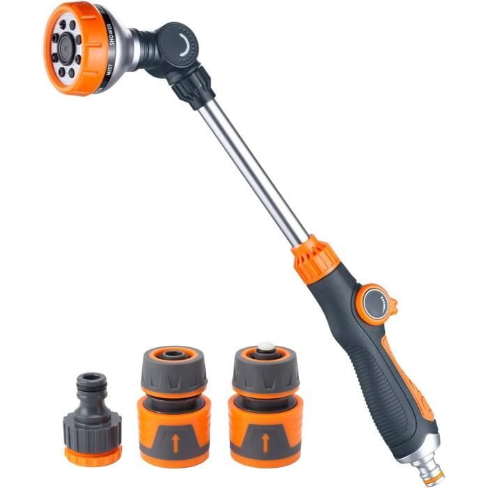 Pistolet Arrosage Jardin AROMUJOY - 8 Modes Réglables - Longueur 47 Cm - Orange - Pour Lavage Voiture/Nettoyage