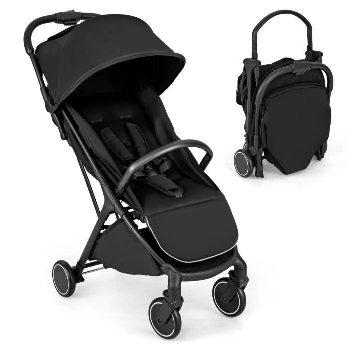 Poussette Compacte Bébé COSTWAY-Pliant par Gravité à une Main-Dossier Incliné-Auvent Repose-pieds Réglables-0-36 Mois-15KG--Noir