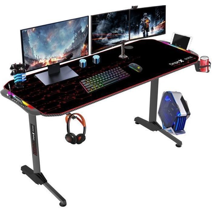 Dripex Bureau Gaming RGB 110cm, Bureau Gamer Bureau pour Gaming PC  Informatique Table, avec Porte-Boisson et Porte-Casque, Noir : :  Cuisine et Maison