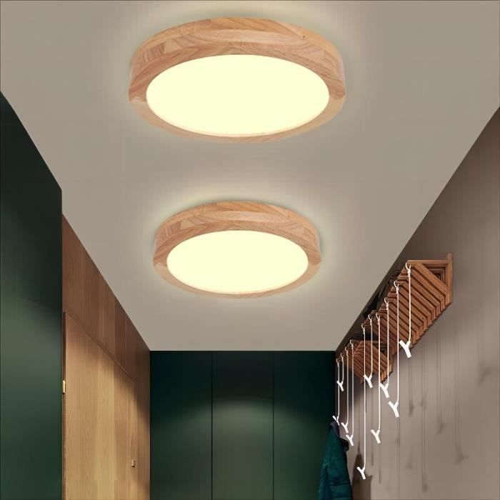 Plafonnier LED Rond En Bois 30cm - Blanc Chaud 3000K 18W - Design Creux Élégant Pour Salon, Chambre, Bureau
