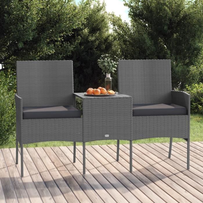 FAMIROSA Canapé Jardin 2 Places et Table Basse Résine Tressée Anthracite-624