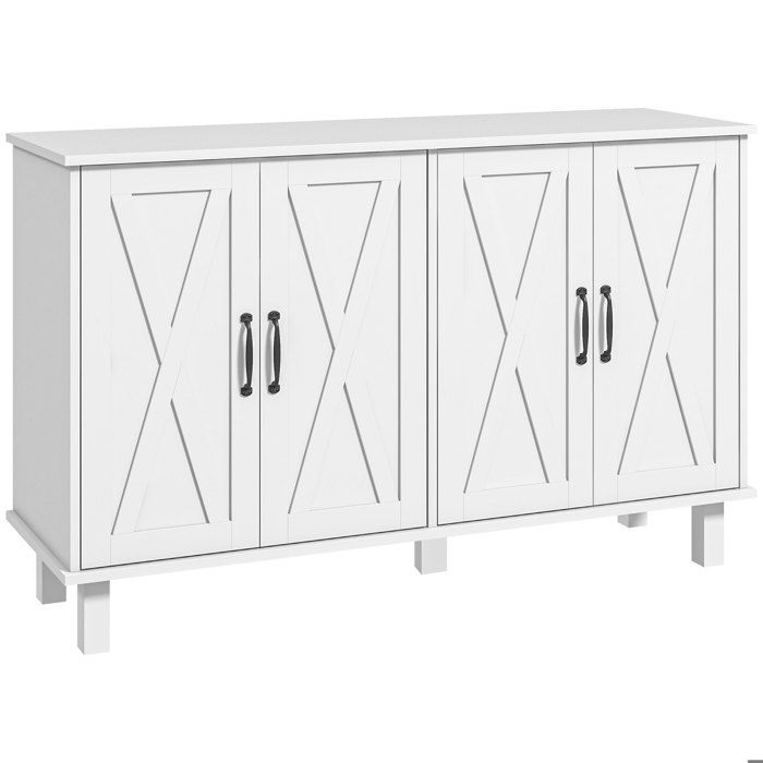 Buffet bas - meuble rangement cuisine - HOMCOM - 2 placards double porte étagères réglables - bois - 120x37x75cm - blanc