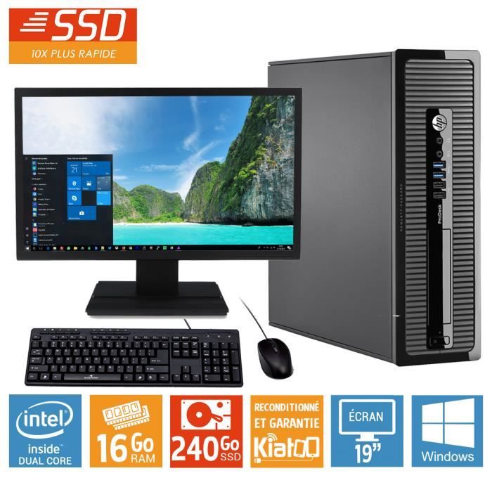 Ordinateur de bureau HP PRODESK 400 G1 pentium dual core 16 go ram 240 go disque dur ssd 19 pouces windows 8 Reconditionné - Hewlett packard