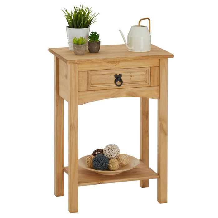 Table console SALSA table dappoint en bois style mexicain avec 1 tiroir et 1 étagère en pin massif finition teintée/cirée Table console SALSA table dappoint en bois style mexicain avec 1 tiroir et 1 étagère en pin massif finition teintée/cirée