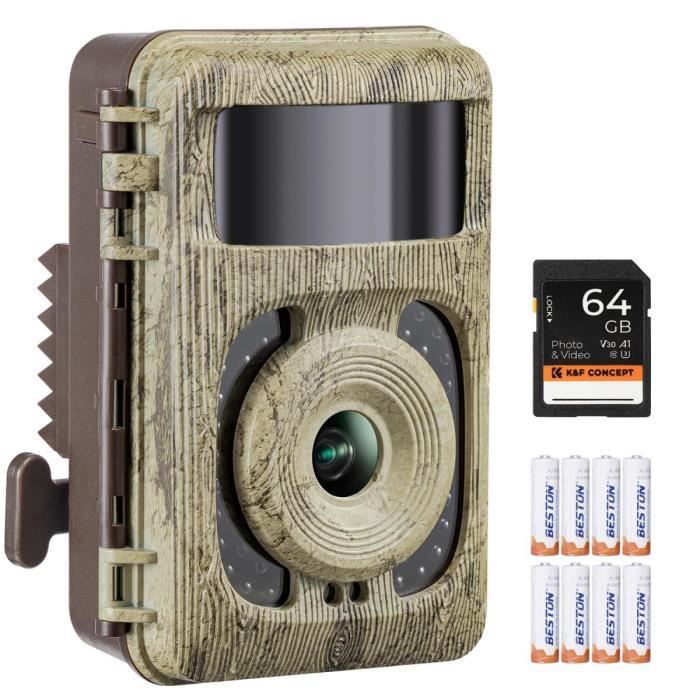 Caméra de Faune 4K 48MP, Caméra de Chasse avec Carte SD 64 Go Capteur de Mouvement Vision nocturne Objectif, IP66 Étanche