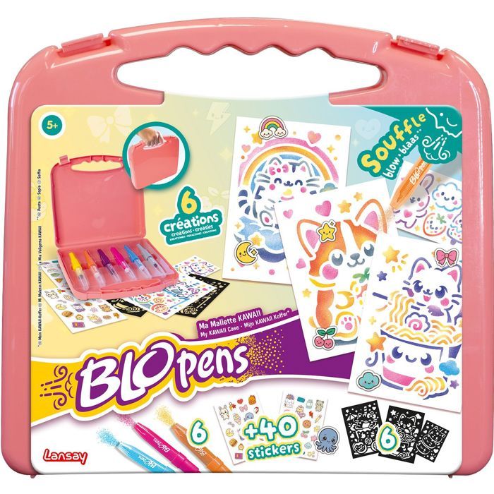 Kit Créatif Lansay Blopens Ma Mallette Kawaii 24131 – 6 Feutres à Souffler + 6 Pochoirs Réutilisables - vue 2