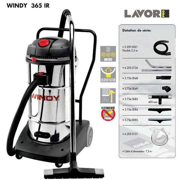 lavor pro aspirateur eau et poussieres en inox 3600w 3 moteurs 65l 195l s windy 365 ir cdiscount bricolage