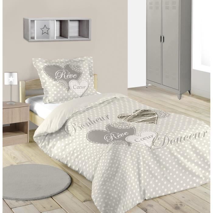 Housse de couette 140x200 - LOVELY CASA - Lyna - 100% coton - 57 fils/cm² - Taie 63x63 cm - Gris