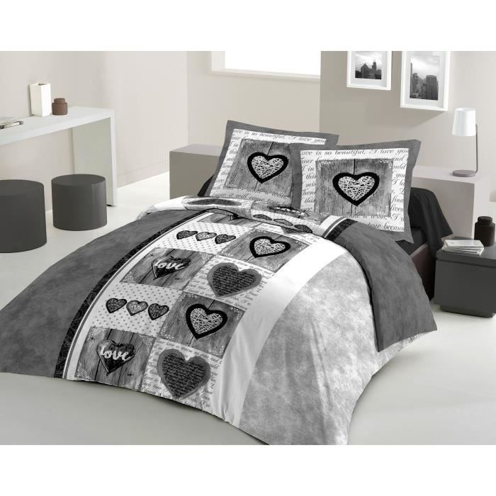 SLEEP TIME Housse De Couette Coton Papillon avec 1 taie doreiller 60cm x 70cm 140cm x 220cm Gris