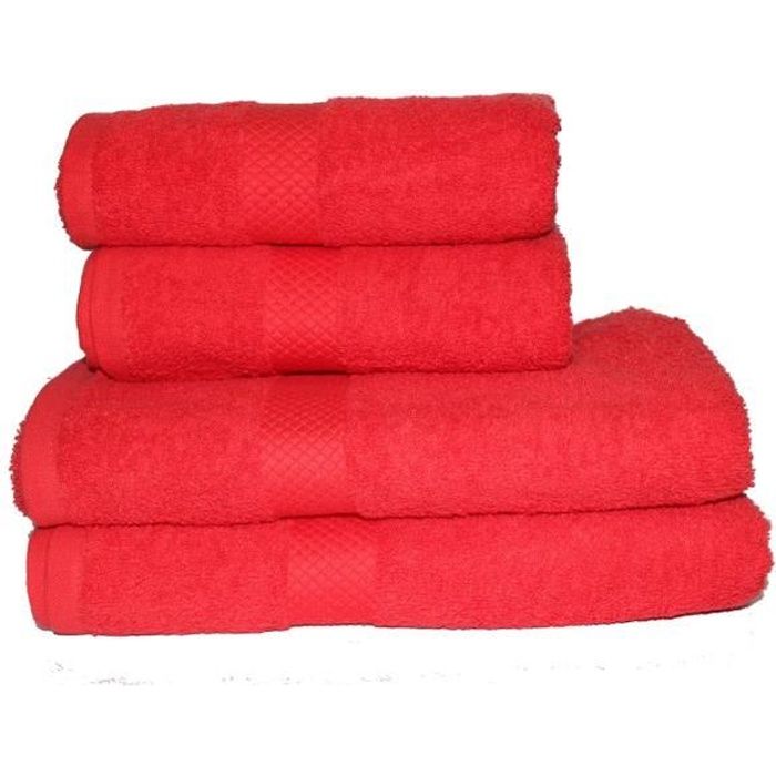 Lot de 3 serviettes de toilettes 50 x 90 cm 100% coton, 500 Gr/m² - Rouge