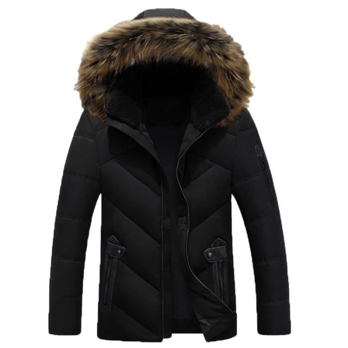 Doudoune Homme Mode Encapuchonne Bordure en Fausse Fourrure Court Svelte VeTement Masculin Noir Noir Cdiscount Pret a Porter