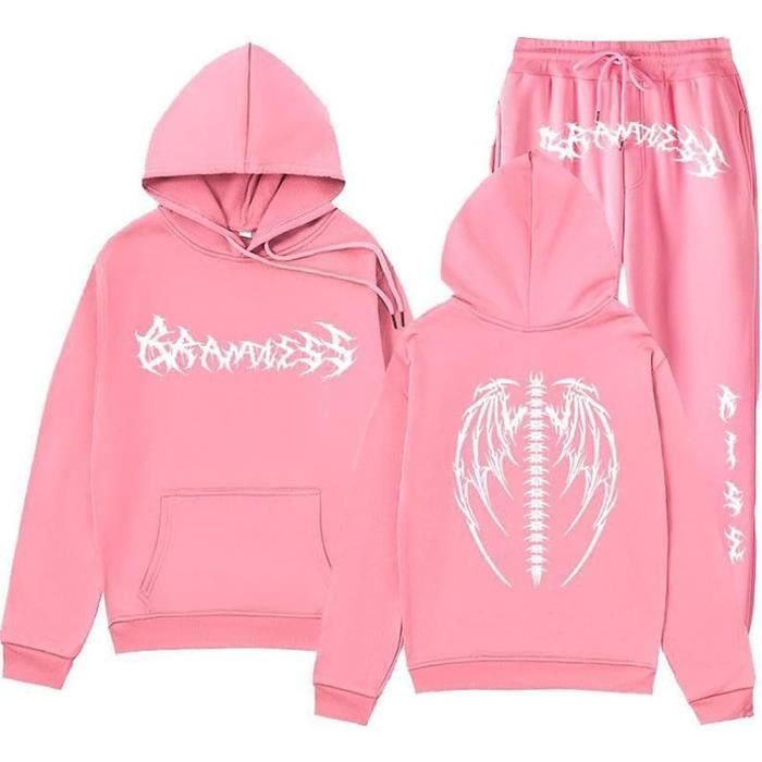 Homme Femme Survtement Unisexe 2 Pices Sweat Capuche Manches