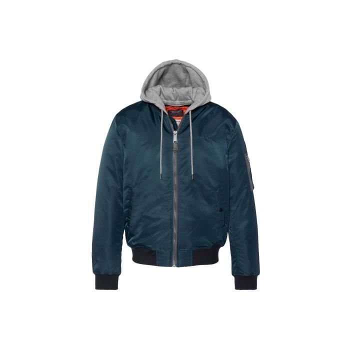 Bomber capuche sweat amovible Schott Homme Bleu Bleu Cdiscount Pret a Porter