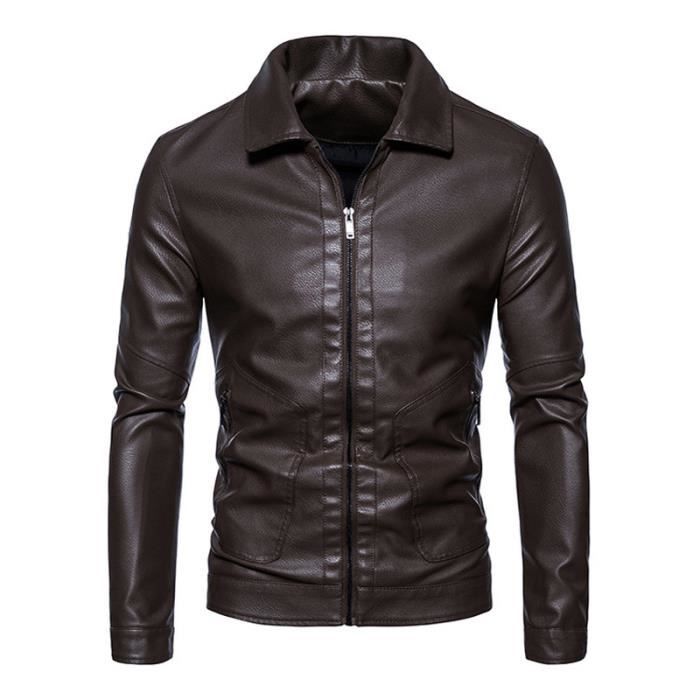 Veste en Cuir Homme Mi saison Fashion Col revers Slim Fit Couleur unie Veste Cuir PU Confortable Marque Luxe Veste Hommes Cafe Cafe Cdiscount Pret a Porter