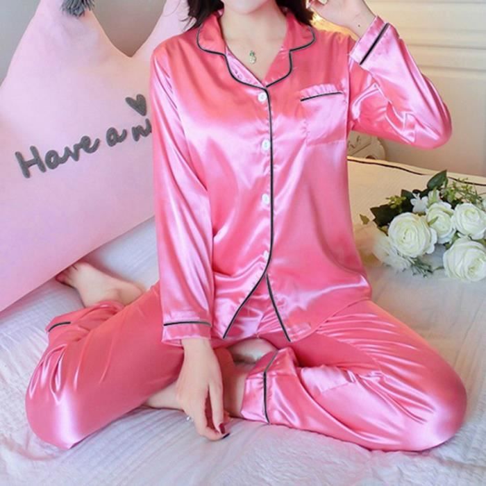 Pyjama en satin de soie,Ensemble pyjama en Satin et fausse soie pour ...