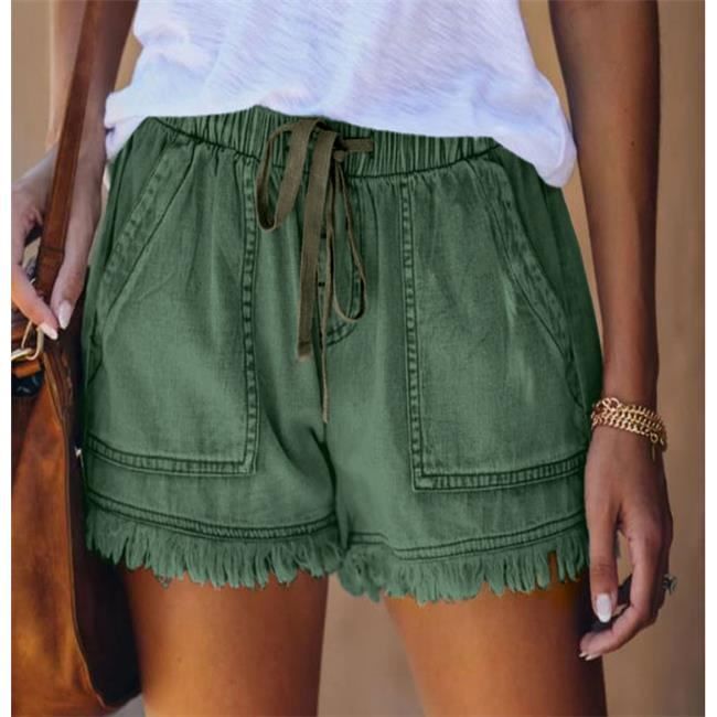 Short en jean taille haute pour femme avec grande poche, short effiloché pour femme taille