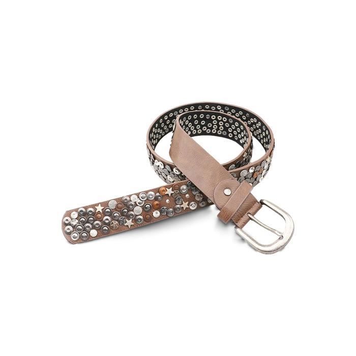 Ceinture femme - Ceinture synthétique doublure en cuir avec clous - Taupe