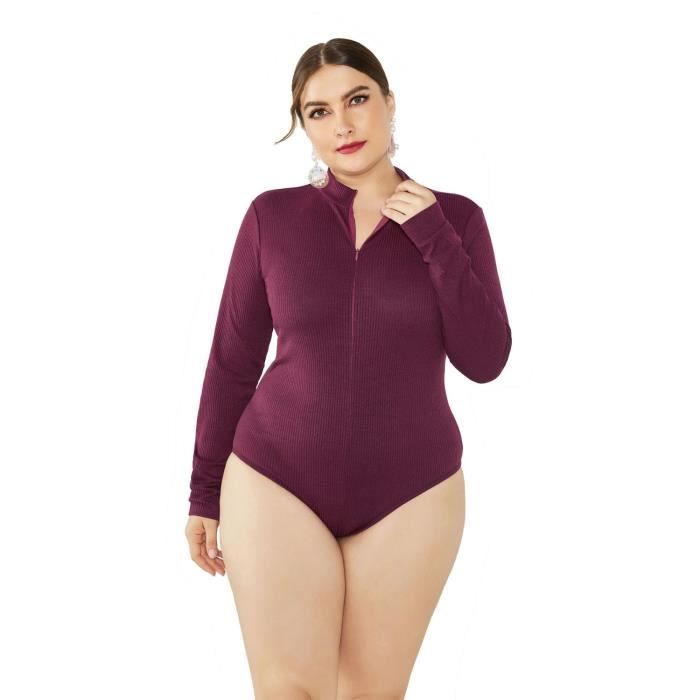 Body Femme Manches Longues Avec Zip - Haut Ajusté En Coton, Style Décontracté Ou élégant, Pour Tous Les Jours