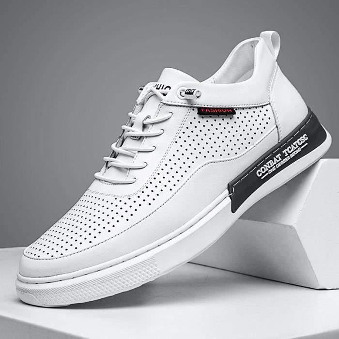 Baskets Homme INSFITY Cuir Respirant Blanc Sneakers Plat