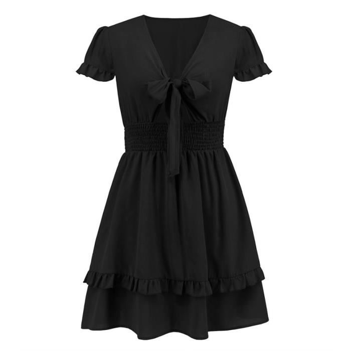 Robe noire mini à bretelles, simple et sexy