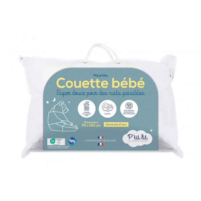 Couette Bébé P'TIT LIT - 75x120 cm - Anti Acariens - 100% Microfibre - Oeko Tex®