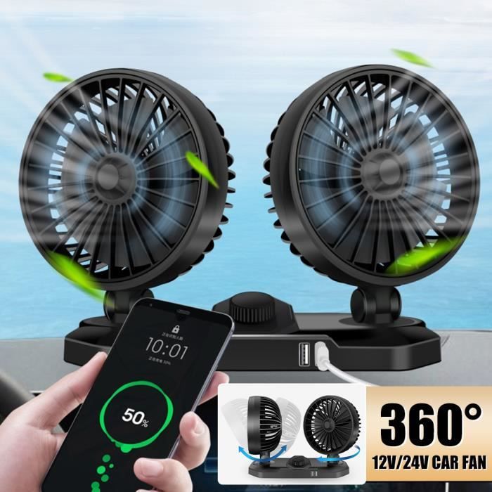 Ventilateur 3 Têtes Riloer Pour Voiture - USB 5V - Rotation 360° - 2 Vitesses