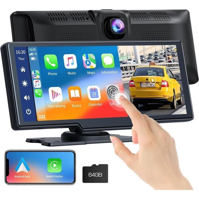 Rétroviseur Dashcam Rimoody 9.66 Pouces - Écran Tactile, Sans Fil CarPlay/Android Auto, Bluetooth, Caméras Avant/Arrière, Commande Vocale, Émetteur FM