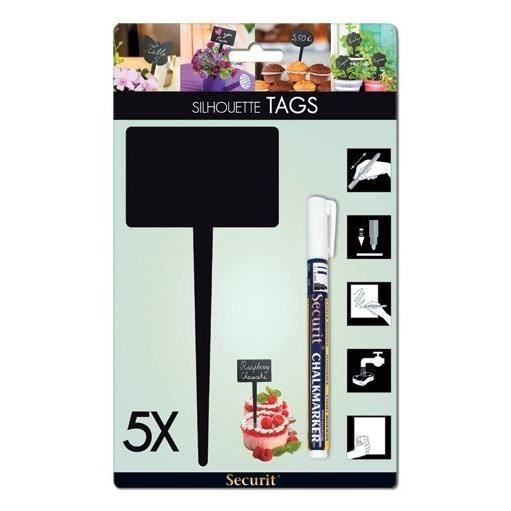 TAG Ardoise silhouette Rectangle x 5 unités + 1 feutre craie liquide