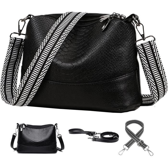 Sac a Main Femme Bandouliere Cuir Moderne Petit Sac Bandouliere Femme Noir Bretelles Larges Sac Bandouliere Avec 3 S236 Cdiscount Bagagerie Maroquinerie