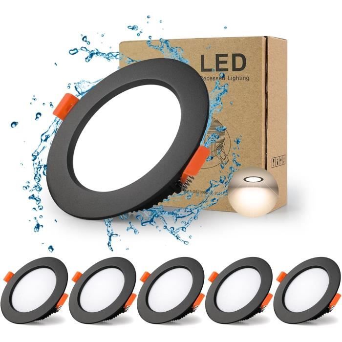 Spot LED Encastrable Dimmable Noir, 6 X 6W Spot LED Extra Plat 35mm, Spot Etanche Salle De Bain