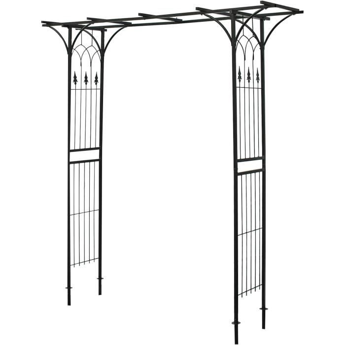 Arche à Plantes Wiltec 205x50x208cm - Treillis Métallique Pour Rosiers & Grimpantes - Noir