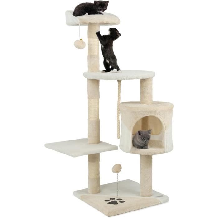 Meilleurs prix pour lionto Arbre à Chat Arbre à Grimper griffoir pour Chat Hauteur 112 cm, Beige-Blanc16
