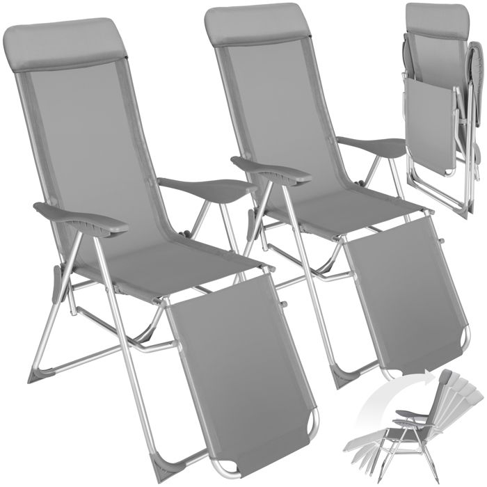 Chaises longues - TECTAKE - Lot de 2 transats de jardin JANA en aluminium pliable nuque rembourrée 1465 x 59 x 1175 cm - Gris