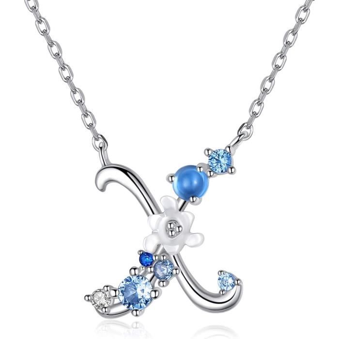 Starchenie Collier Alphabet Argent 925 - Pendentif Zircone Rose - 45+3cm