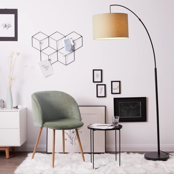 EDISHINE Lampadaire Sur Pied Salon à Arc Avec Abat-jour Double Dimmable Télécommande - Noir Boho