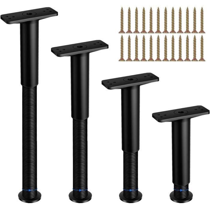 4 Pieds De Lit Réglables 18-33cm - Support Sommier Universel Acier