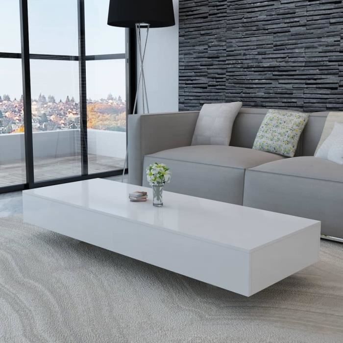 Meuble TV bas en Blanc haute brillance avec l'éclairage LED