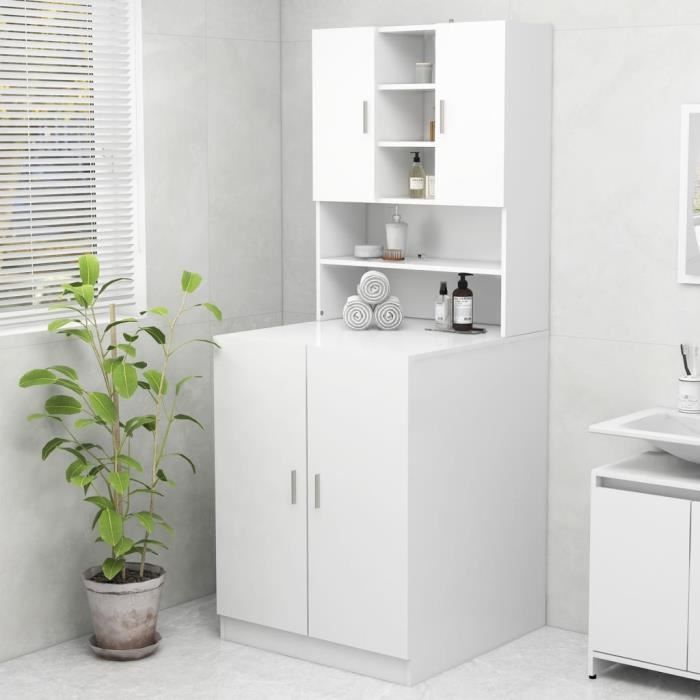 BINGO - TOP Armoire de salle de bain - Moderne Meuble pour machine à laver - Meuble WC - Blanc FR18848